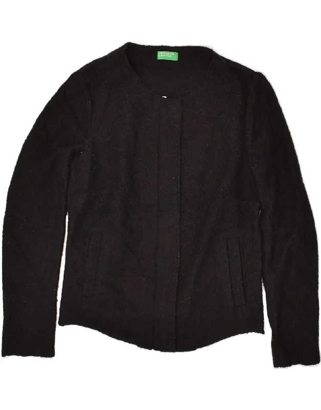 BENETTON Womens Bomber Jacket UK 12 Medium Black Polyester