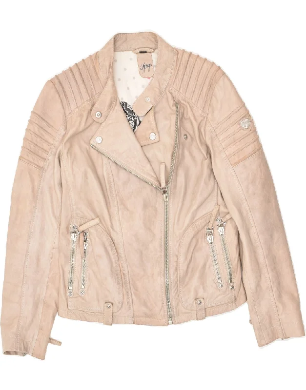 GIPSY Womens Biker Jacket UK 12 Medium Beige