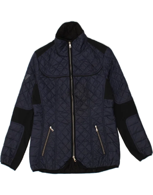 MUSTO Womens Quilted Jacket UK 14 Medium  Navy Blue Colourblock