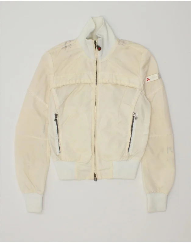 PEUTEREY Womens Bomber Jacket IT 42 Medium Off White Polyamide