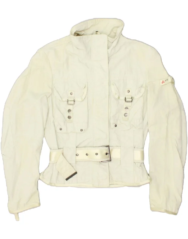 PEUTEREY Womens Bomber Jacket IT42 Medium Off White Polyamide