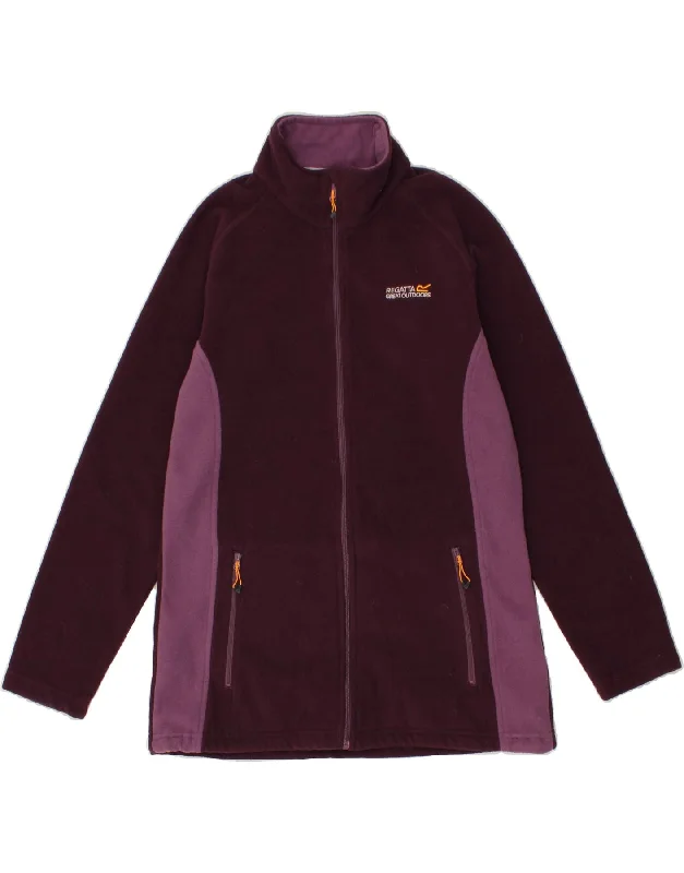 REGATTA Womens Fleece Jacket UK 14 Large Maroon Colourblock Polyester