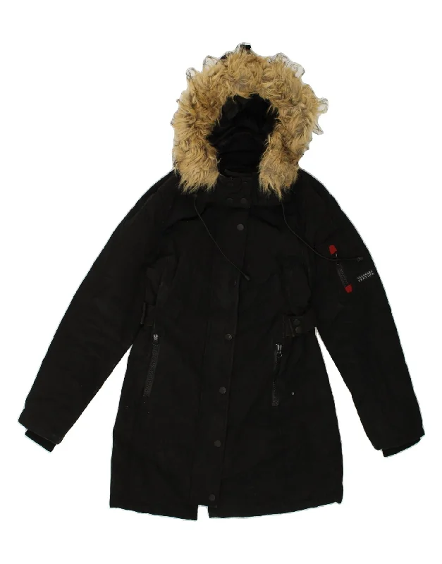 SUPERDRY Womens Parka Jacket UK 10 Small Black Polyester