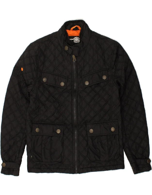 SUPERDRY Womens Quilted Jacket UK 14 Medium Black Nylon