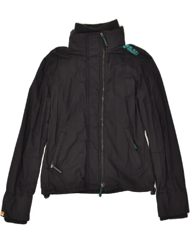 SUPERDRY Womens Rain Jacket UK 14 Medium Black Nylon