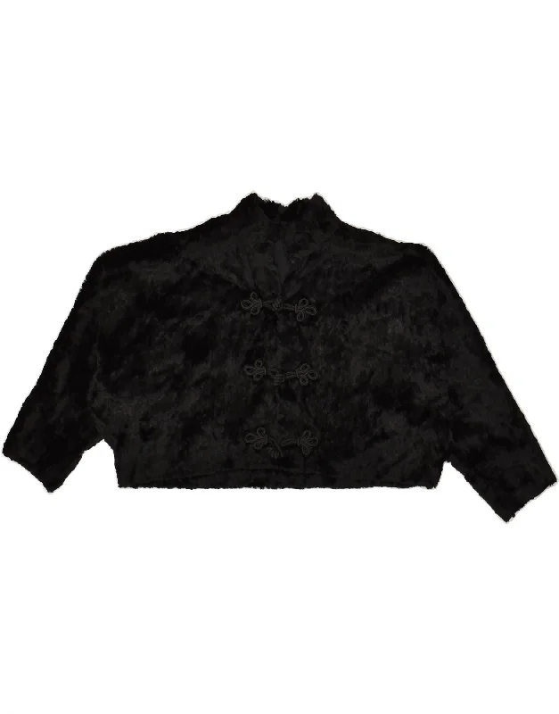 VINTAGE Womens Faux Fur Duffle Bolero Jacket UK 10 Small Black