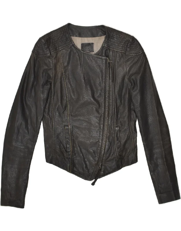 VINTAGE Womens Leather Jacket UK 8 Small  Black Leather