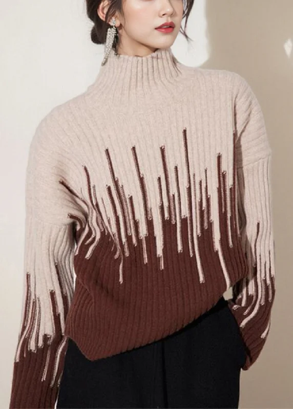 Bohemian Beige Turtleneck Thick Knit Sweater Winter