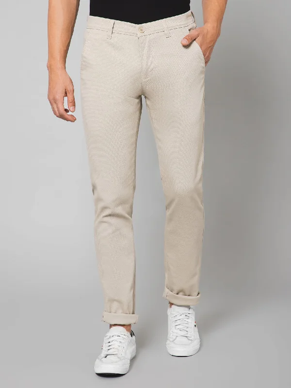 Men's Casual Flat front Beige  Trousers