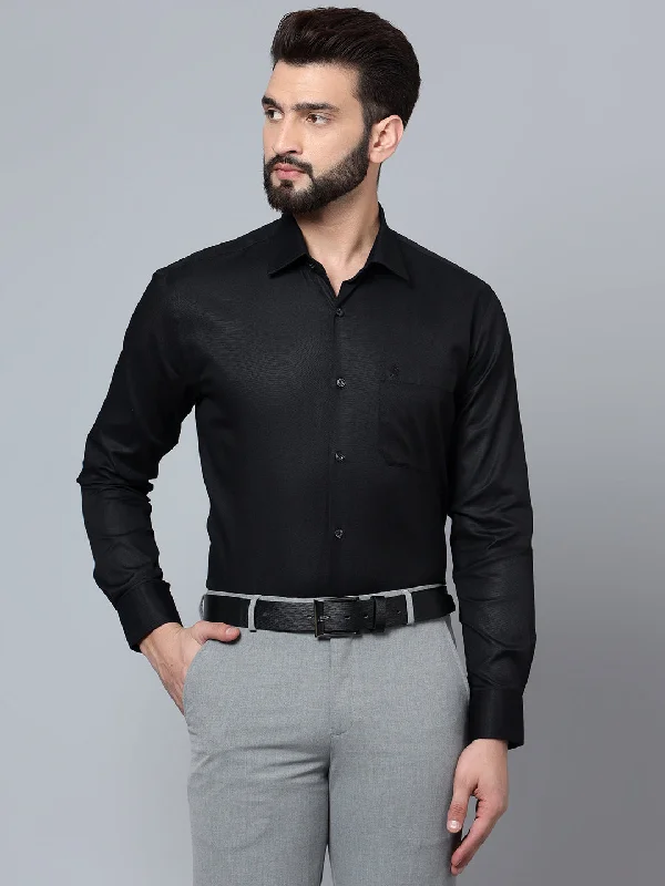 Men's Black Formal Self Textured Full Sleeve Shirt