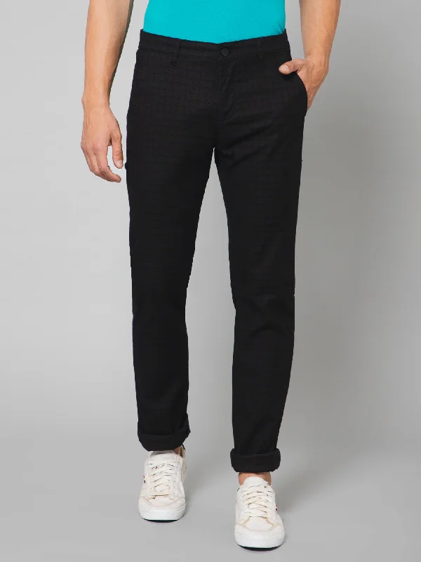 Men's Casual Flat front Black Checks Trousers