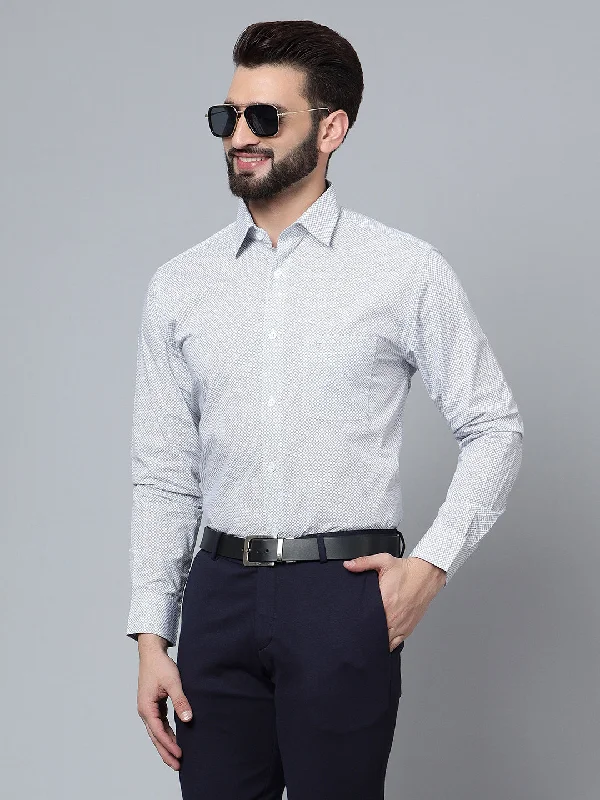 Men's Grey Formal Geometric Print Full Sleeve Shirt