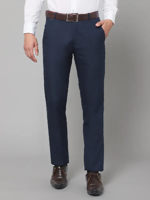 Men's Formal Flat front Navy Blue Checks Trousers