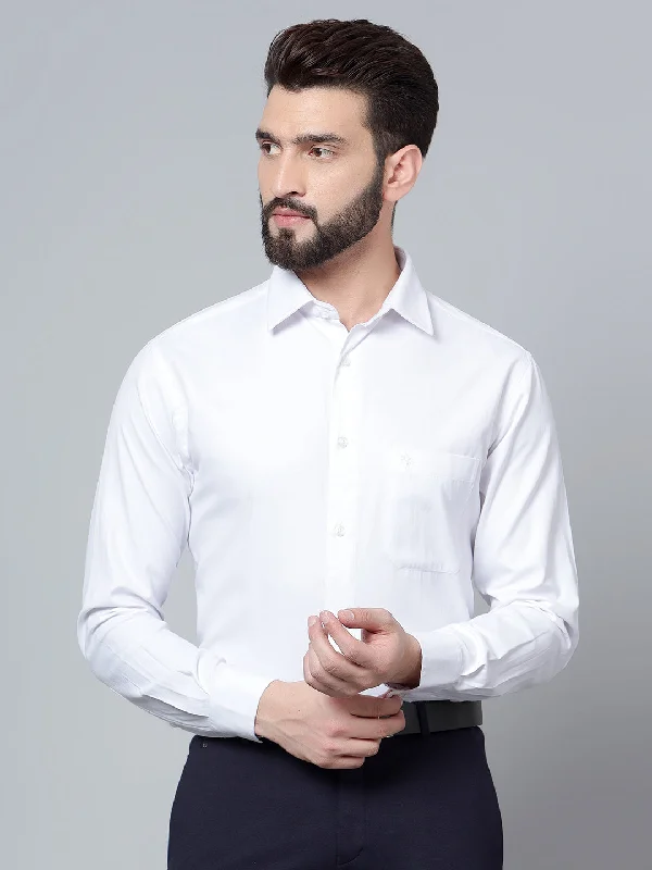 Men's White Formal Self Textured Full Sleeve Shirt