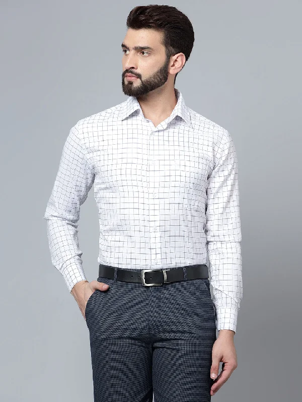 Men's White Formal Medium Checks Full Sleeve Shirt