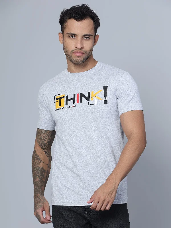 Men Round Neck Grey T-Shirt