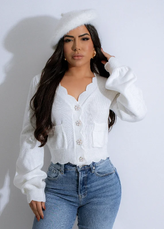 Vintage Whisper Knit Pearls Sweater White