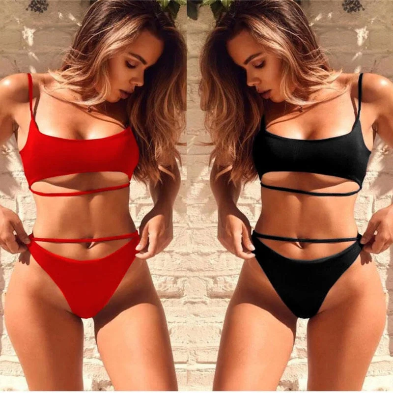 Bikini Sexy para mujer, Bikinis de vendaje sólido, traje de baño de verano