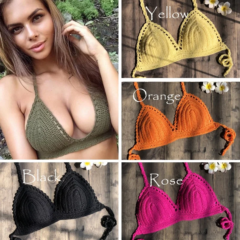 Bikini Mujer strój kąpielowy szydełka czerwone Bikini Top dzianiny sexy